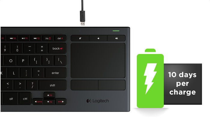 باتری قابل شارژ در کیبورد تلویزیون لاجیتک مدل K830