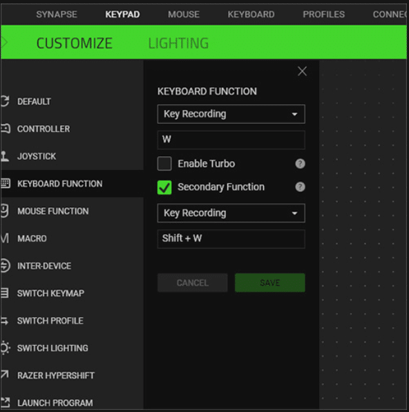 کلید تابع دوگانه در Tartarus Pro