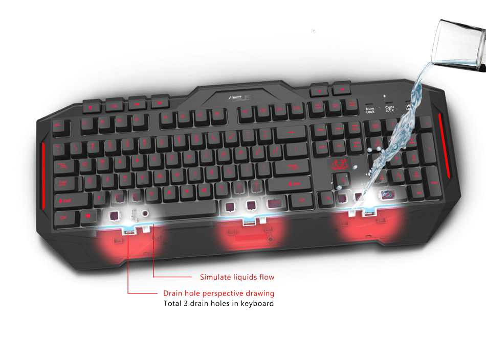 طراحی ضد پاشش با سوراخ تخلیه در کیبورد گیمینگ cerberus